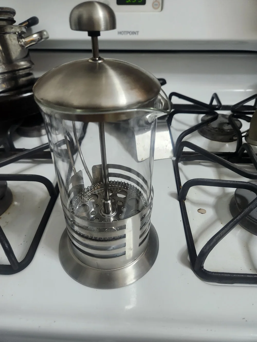 Brushed Silver French Press Coffee Maker - Stainless Steel & Glass